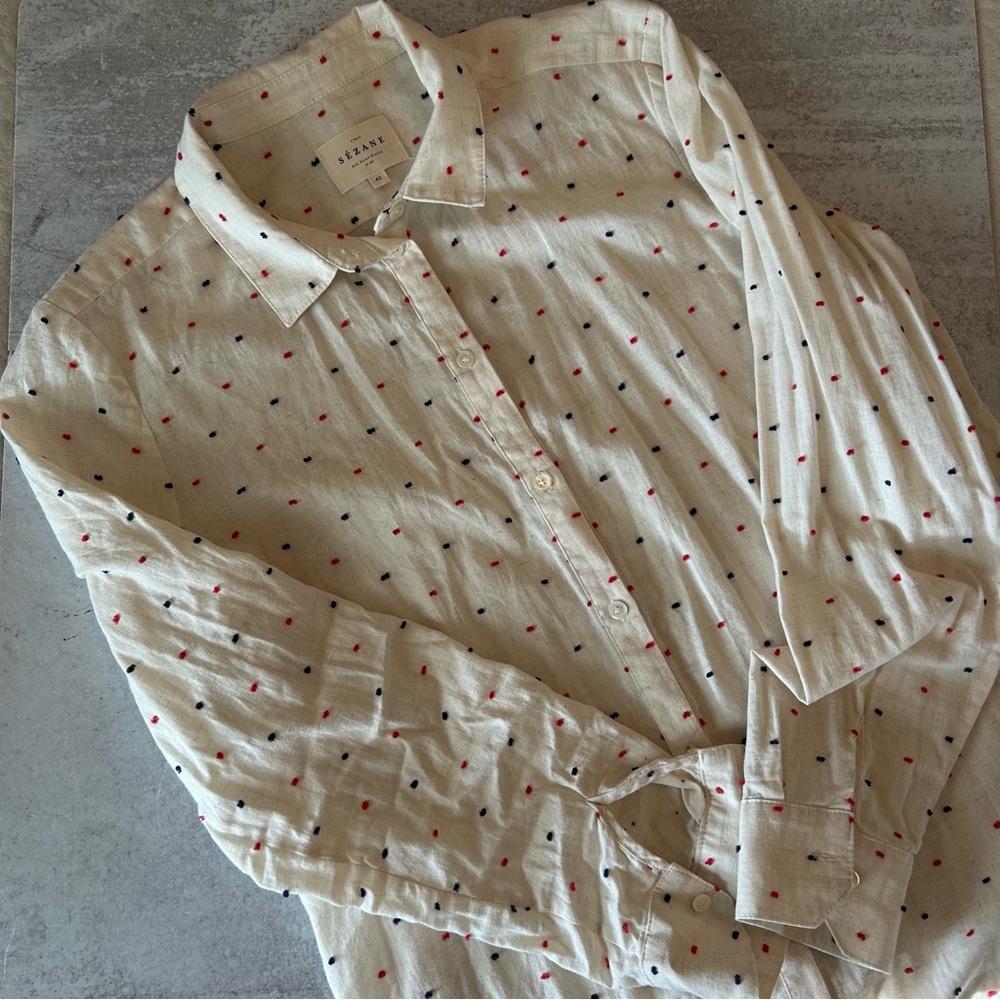 Sezane Cream Polka Dot Blouse
